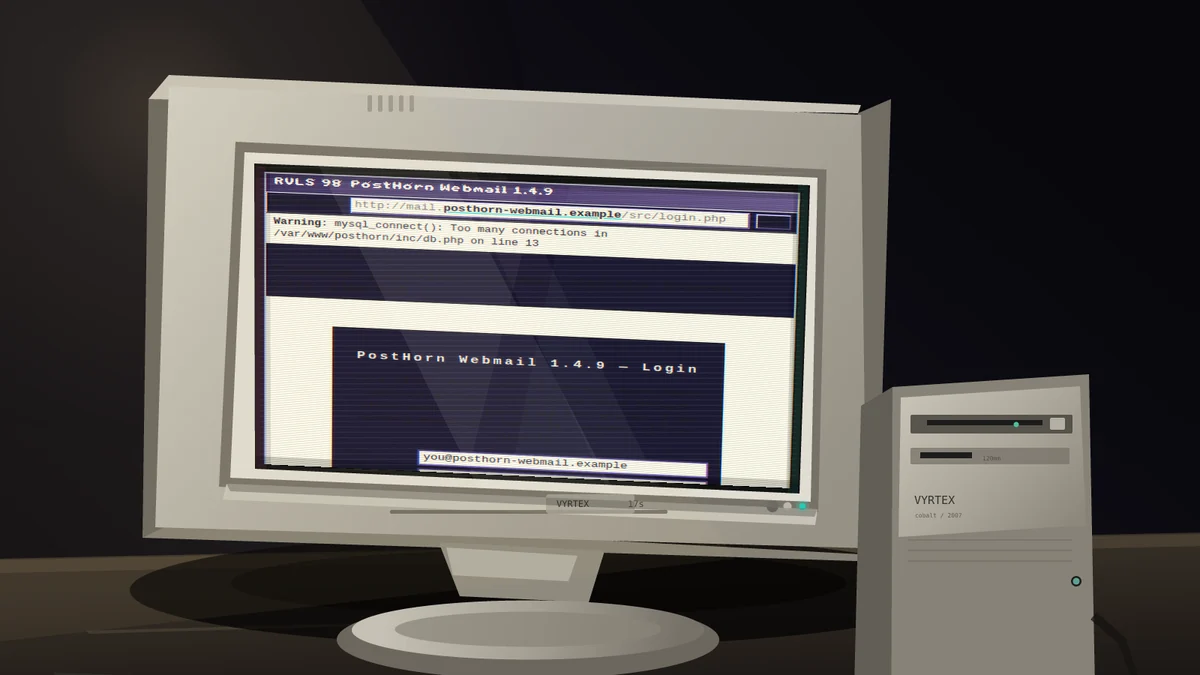 a beige 2007 office computer running the inbox.php program from prism